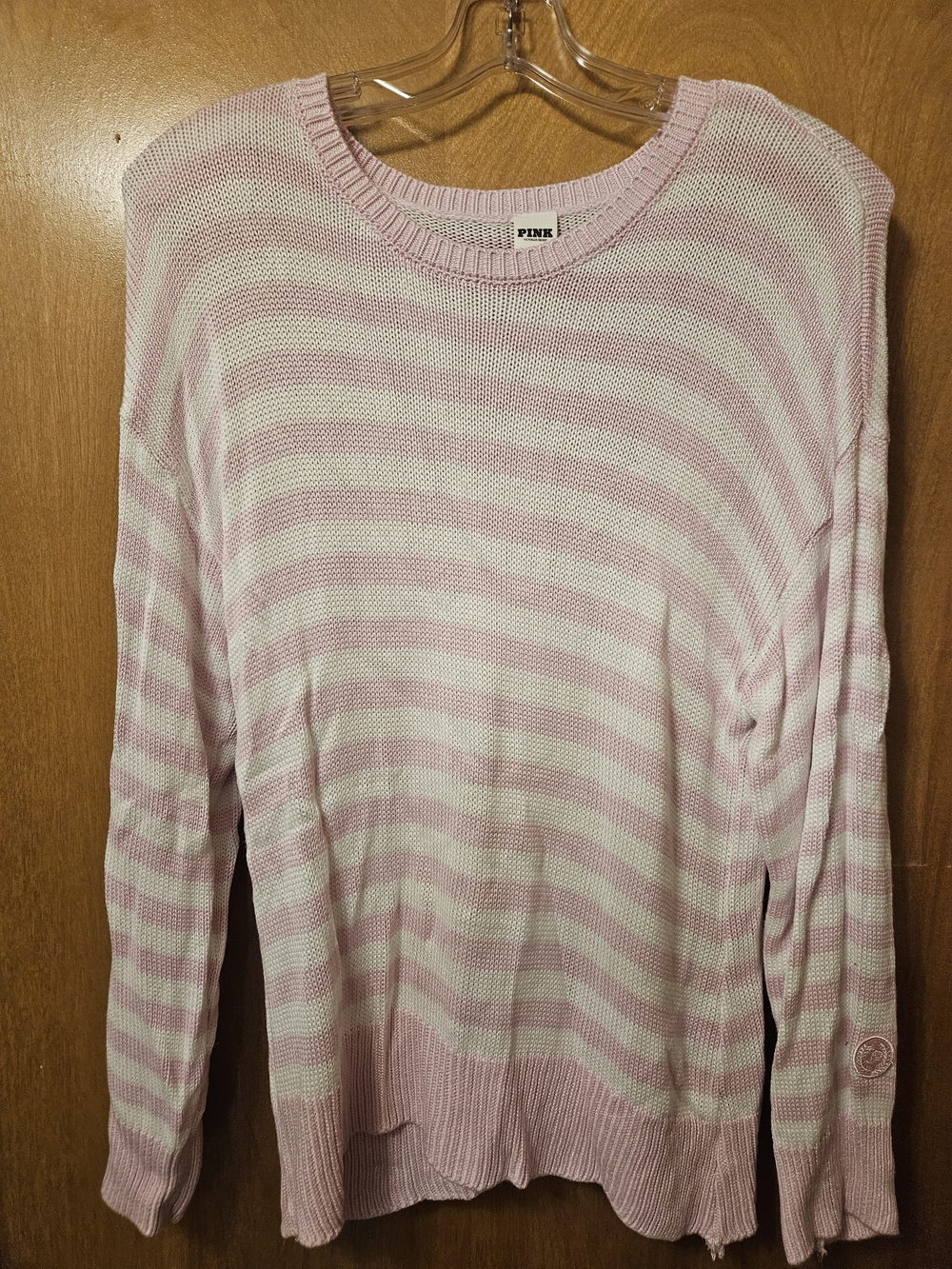 PINK Victoria's Secret Pink and White Striped Scoop Neck Sweater
